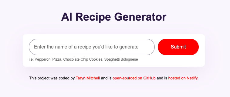 Recipe Generator project preview